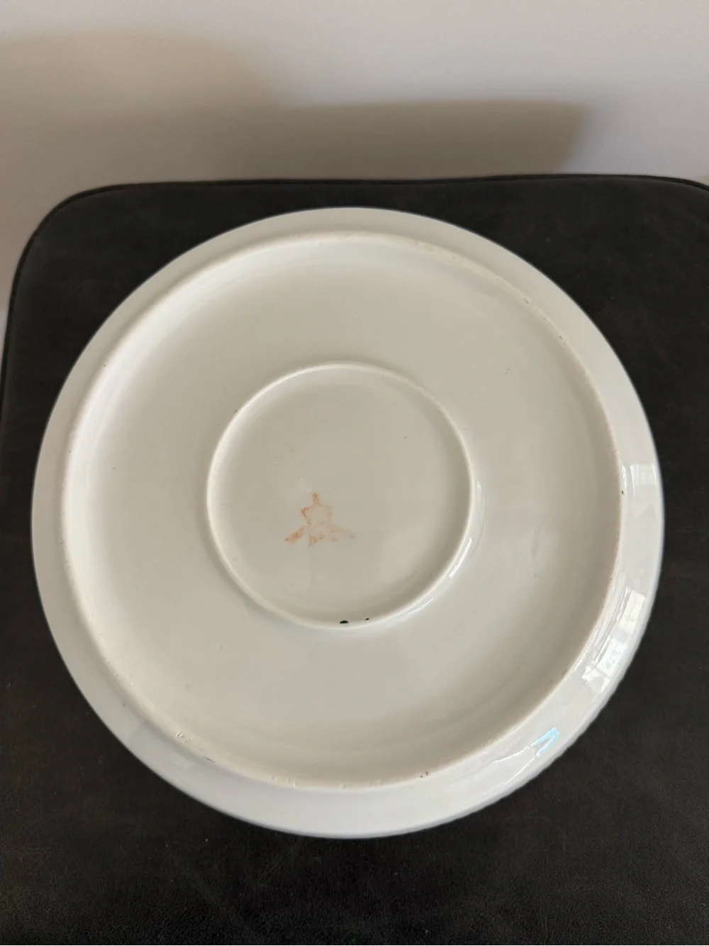 Vintage Porcelain Covered Serving Bowl in White with Gold, Green & Pink Trim